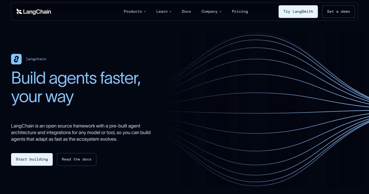 LangChain homepage — Python LLM orchestration framework