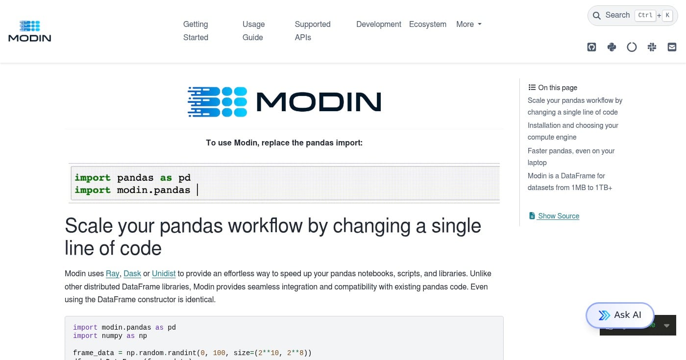 Modin documentation homepage