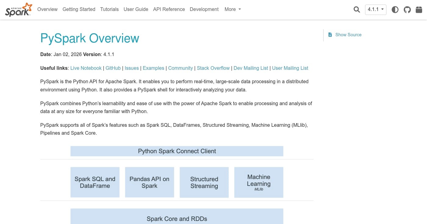 PySpark documentation homepage