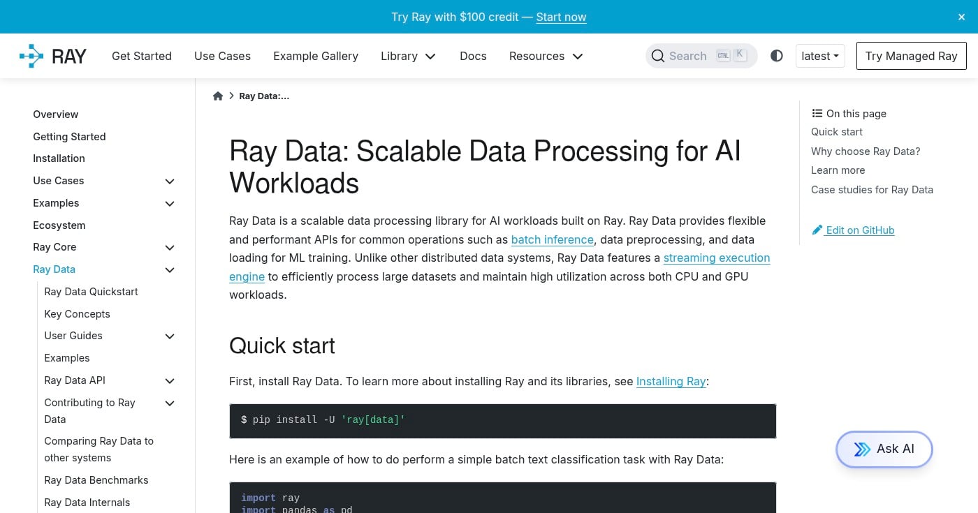 Ray Data documentation homepage