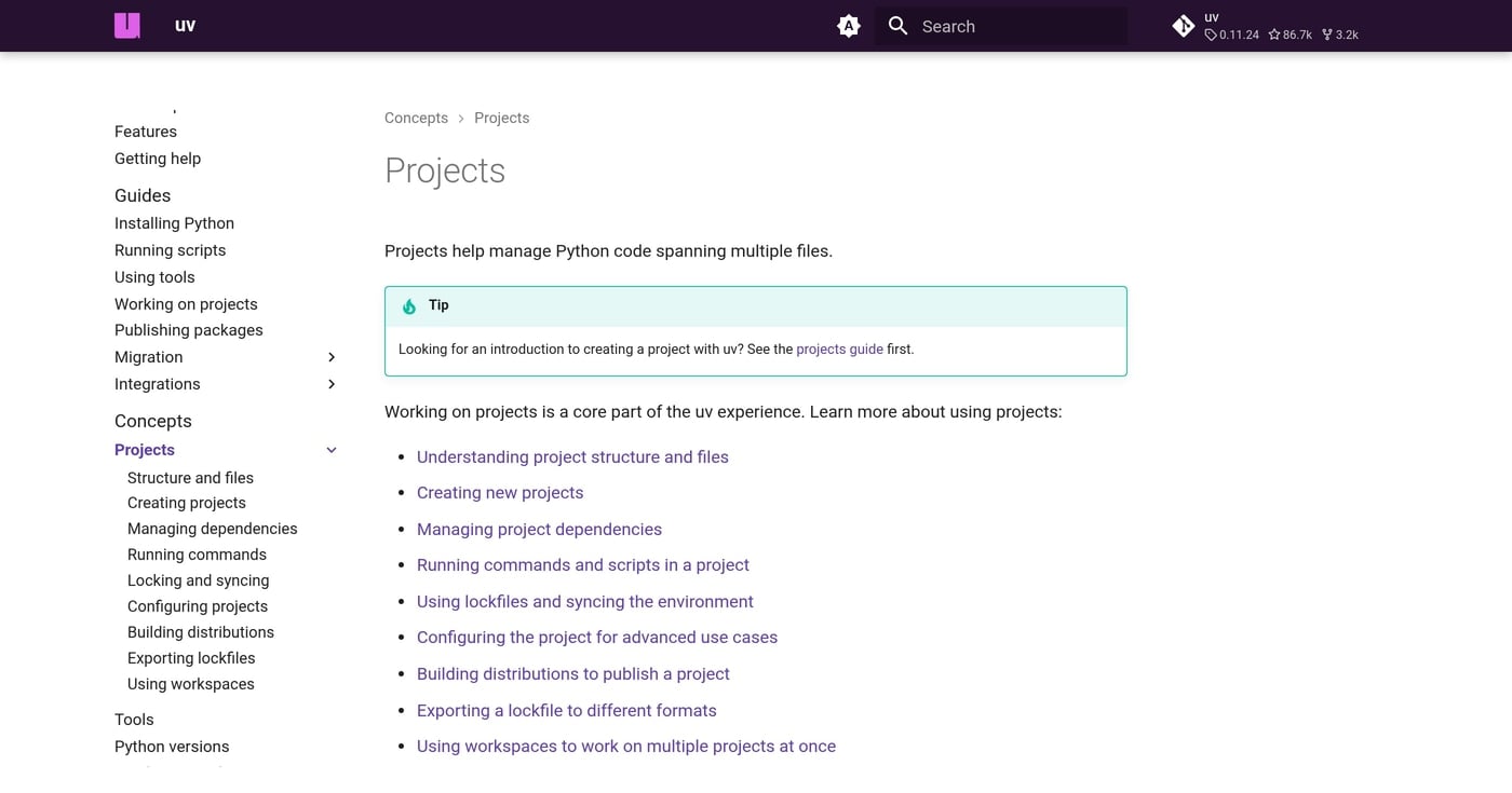 uv project lifecycle documentation on docs.astral.sh