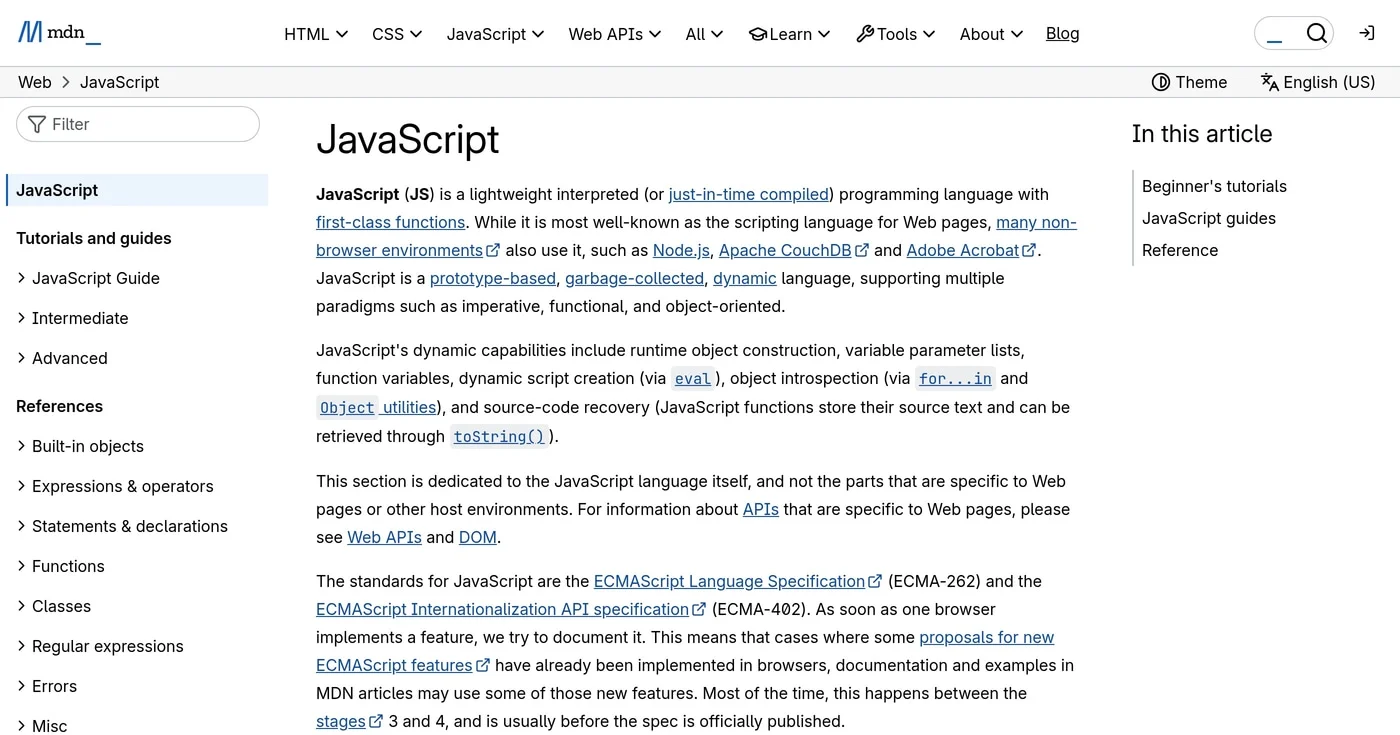 MDN JavaScript documentation