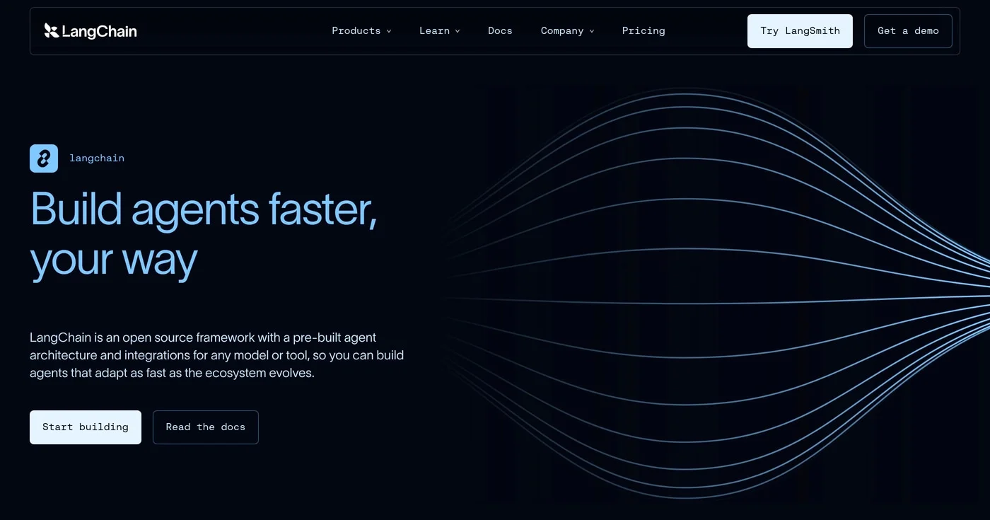 LangChain homepage — Python LLM orchestration framework