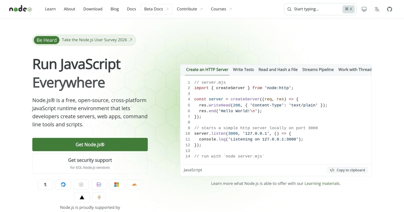 Node.js homepage