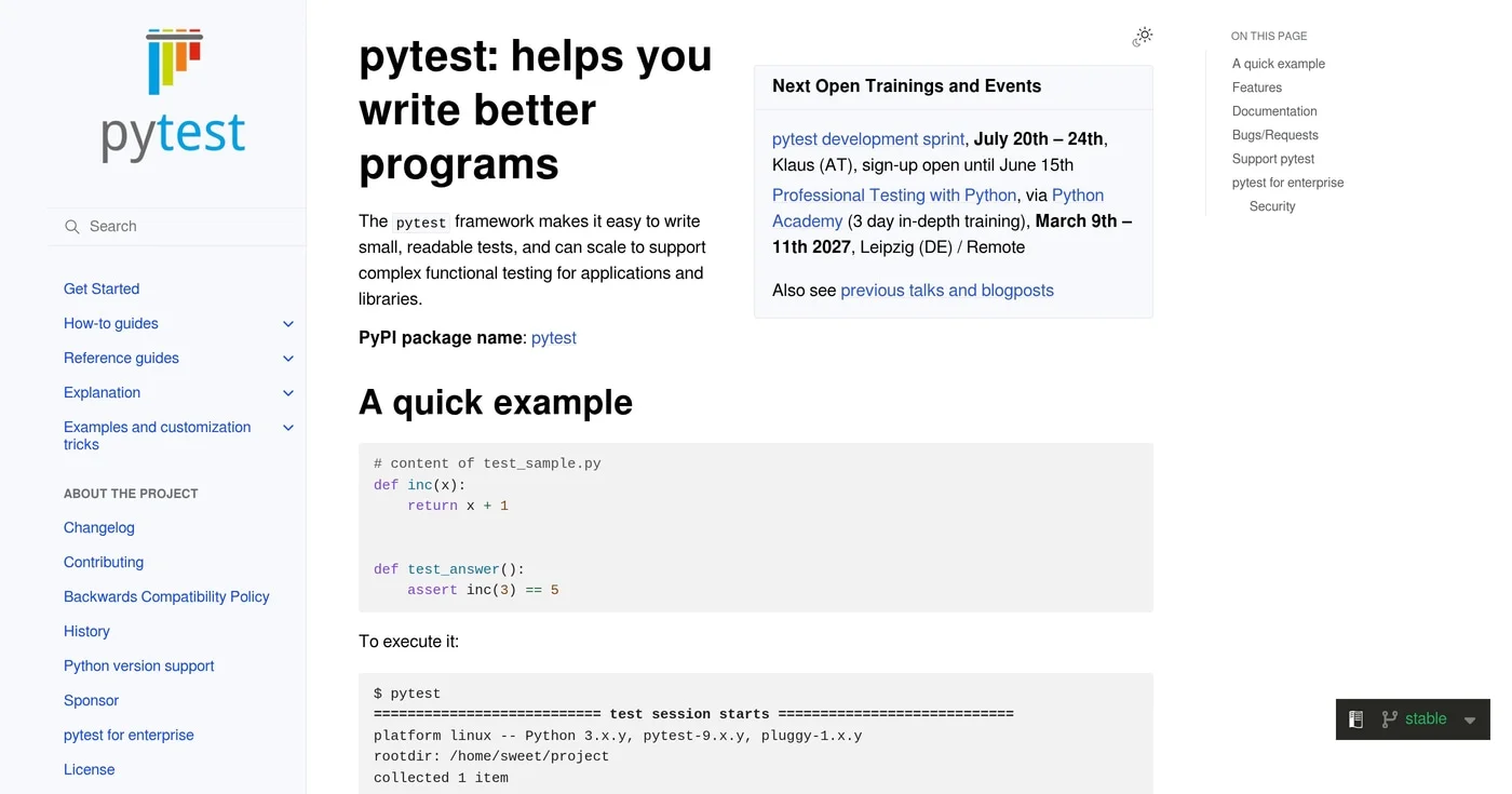 pytest homepage