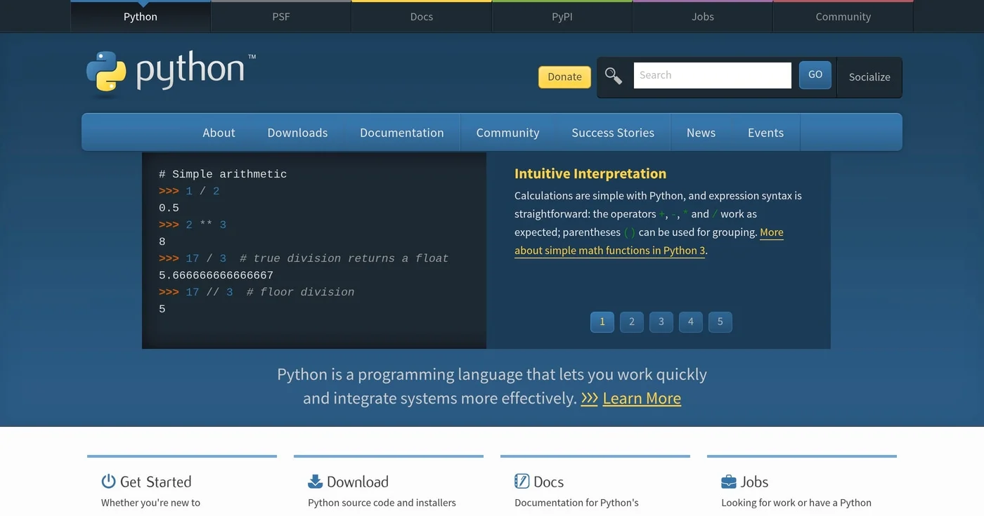 Python.org homepage