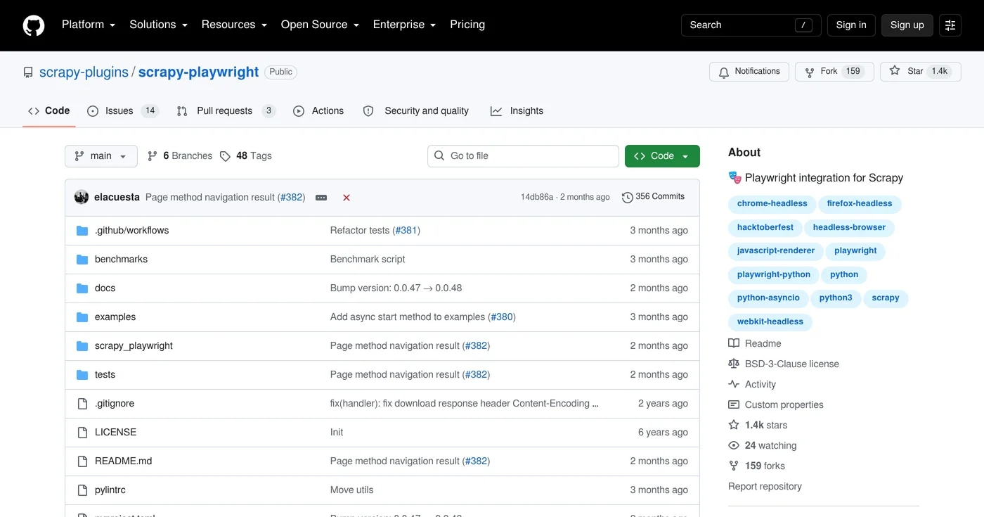 scrapy-playwright GitHub repository