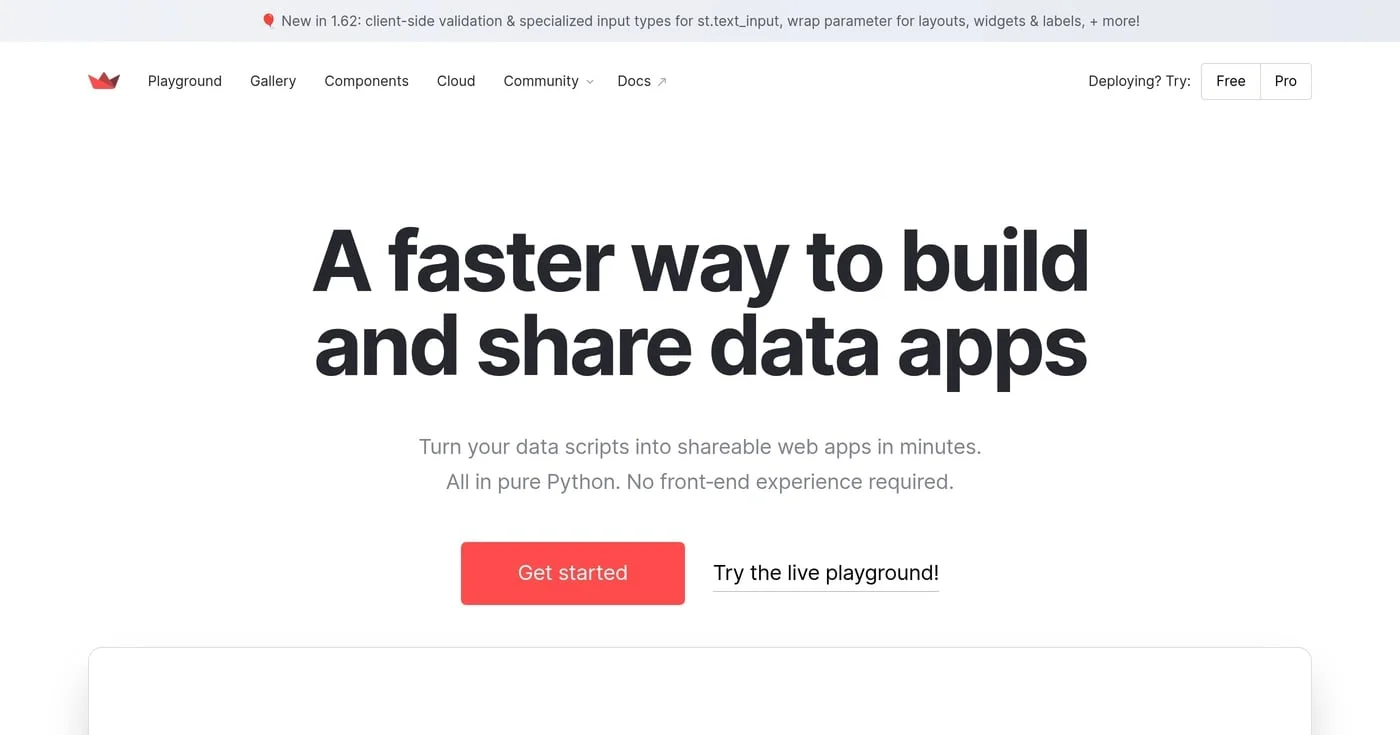 Streamlit homepage