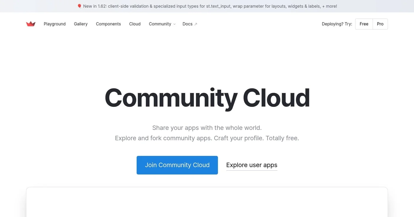 Streamlit Community Cloud homepage